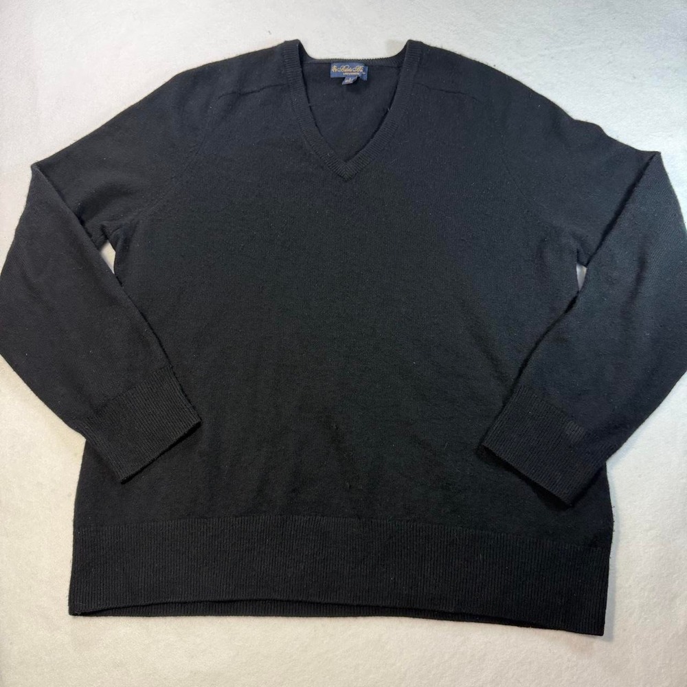 Brooks Brothers 3-Ply Cashmere V-Neck Sweater Black Mens Large Pullover